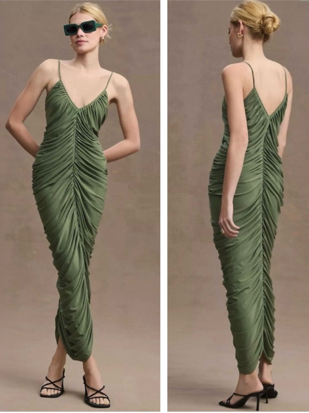 NEW NORMA KAMALI Anthropologie Diana Ruched Maxi Slip Dress Green Size S